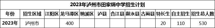 2024年瀘州市田家炳中學(xué)招生計(jì)劃是多少？