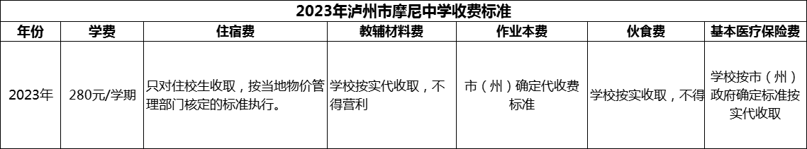 2024年瀘州市摩尼中學學費多少錢？