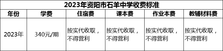 2024年資陽市石羊中學(xué)學(xué)費(fèi)多少錢？