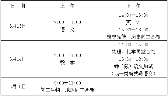 2020年涼山州中考時間是多久，會改變嗎？